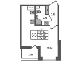 Студия № 306 Корп.: 3 Уч. 7 , Секция 1.3  в ЖК Прайм Приморский