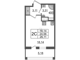 Студия № 320 Корп.: 3 Уч. 7 , Секция 1.4  в ЖК Прайм Приморский