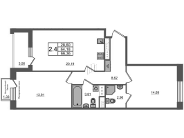 3 ккв (Евро) № 119 Корп.: 2 Уч. 7 , Секция 1.2  в ЖК Прайм Приморский