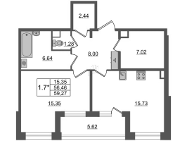 2 ккв (Евро) № 663 Корп.: 3 Уч. 7 , Секция 2.3  в ЖК Прайм Приморский