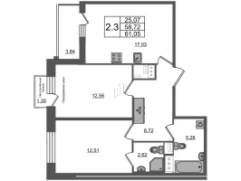 3 ккв (Евро) № 241 Корп.: 3 Уч. 7 , Секция 1.3  в ЖК Прайм Приморский