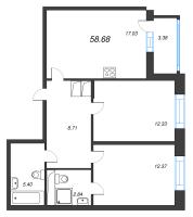 3 ккв (Евро) № 1021 Корп.: 3 Уч. 7 , Секция 3.2  в ЖК Прайм Приморский