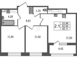 3 ккв (Евро) № 533 Корп.: 1 Уч. 7 , Секция 2.3  в ЖК Прайм Приморский