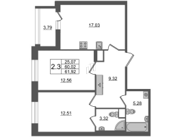 3 ккв (Евро) № 662 Корп.: 3 Уч. 7 , Секция 2.3  в ЖК Прайм Приморский