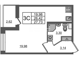 Студия № 1 Корп.: 3 Уч. 7 , Секция 1.1  в ЖК Прайм Приморский