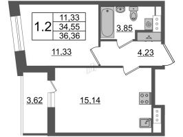 2 ккв (Евро) № 325 Корп.: 3 Уч. 7 , Секция 1.4  в ЖК Прайм Приморский