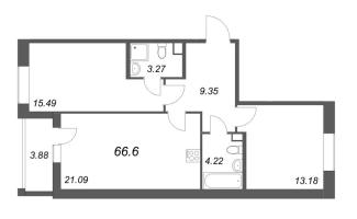 3 ккв (Евро) № 335 Корп.: 1 Уч. 7 , Секция 2.2  в ЖК Прайм Приморский