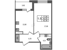 1 ккв № 106 Корп.: 2 Уч. 7 , Секция 1.2  в ЖК Прайм Приморский