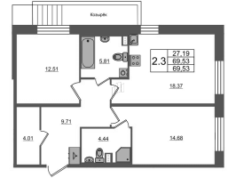 3 ккв (Евро) № 232 Корп.: 3 Уч. 7 , Секция 1.3  в ЖК Прайм Приморский