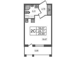Студия № 821 Корп.: 2 Уч. 7 , Секция 2.4  в ЖК Прайм Приморский