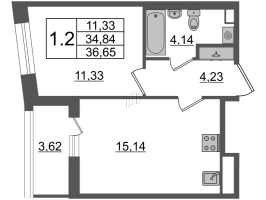 2 ккв (Евро) № 314 Корп.: 3 Уч. 7 , Секция 1.4  в ЖК Прайм Приморский