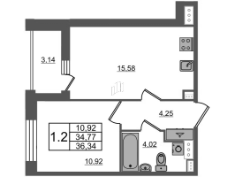 2 ккв (Евро) № 97 Корп.: 3 Уч. 7 , Секция 1.1  в ЖК Прайм Приморский