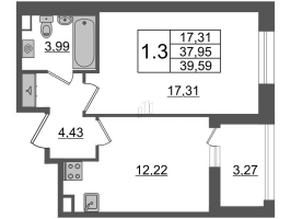 1 ккв № 316 Корп.: 3 Уч. 7 , Секция 1.4  в ЖК Прайм Приморский