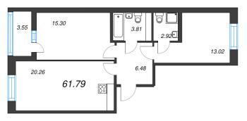 3 ккв (Евро) № 248 Корп.: 1 Уч. 7 , Секция 2.1  в ЖК Прайм Приморский