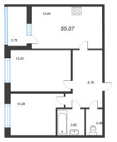 3 ккв (Евро) № 337 Корп.: 2 Уч. 7 , Секция 1.4  в ЖК Прайм Приморский