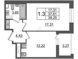 1 ккв № 327 Корп.: 3 Уч. 7 , Секция 1.4  в ЖК Прайм Приморский