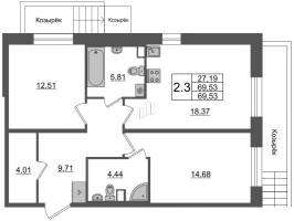 3 ккв (Евро) № 1083 Корп.: 3 Уч. 7 , Секция 3.3  в ЖК Прайм Приморский