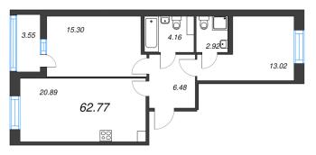 3 ккв (Евро) № 222 Корп.: 1 Уч. 7 , Секция 2.1  в ЖК Прайм Приморский