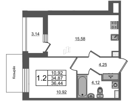 2 ккв (Евро) № 458 Корп.: 3 Уч. 7 , Секция 2.1  в ЖК Прайм Приморский