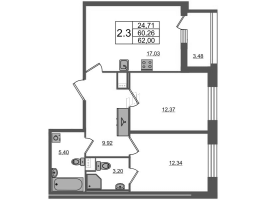 3 ккв (Евро) № 134 Корп.: 3 Уч. 7 , Секция 1.2  в ЖК Прайм Приморский