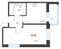 1 ккв № 308 Корп.: 1 Уч. 7 , Секция 2.1  в ЖК Прайм Приморский