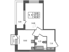 1 ккв № 102 Корп.: 2 Уч. 7 , Секция 1.2  в ЖК Прайм Приморский