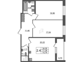 3 ккв (Евро) № 464 Корп.: 1 Уч. 7 , Секция 2.3  в ЖК Прайм Приморский