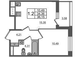 2 ккв (Евро) № 443 Корп.: 3 Уч. 7 , Секция 2.1  в ЖК Прайм Приморский