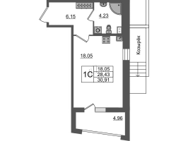 Студия № 448 Корп.: 1 Уч. 7 , Секция 2.3  в ЖК Прайм Приморский