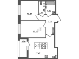 3 ккв (Евро) № 221 Корп.: 1 Уч. 7 , Секция 2.1  в ЖК Прайм Приморский