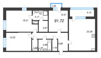 4 ккв (Евро) № 1008 Корп.: 3 Уч. 7 , Секция 3.2  в ЖК Прайм Приморский