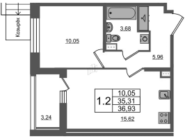 2 ккв (Евро) № 135 Корп.: 3 Уч. 7 , Секция 1.2  в ЖК Прайм Приморский