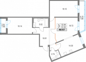 3 ккв № 357 Дом: 13 Корп.: 40 , Секция 4  в ЖК Приморский квартал