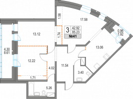 3 ккв № 41 Дом: 13 Корп.: 41 , Секция 1  в ЖК Приморский квартал