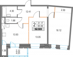2 ккв № 378 Дом: 13 Корп.: 41 , Секция 3  в ЖК Приморский квартал
