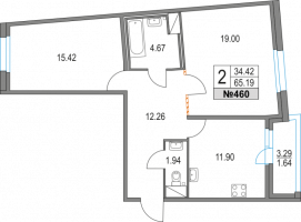 2 ккв № 460 Дом: 13 Корп.: 42 , Секция 7  в ЖК Приморский квартал