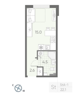 Студия № 6 Корп.: 2 , Секция 1  в ЖК Пулково Lake