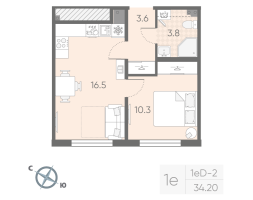 2 ккв (Евро) № 27 Корп.: 4 , Секция 2  в ЖК Пулково Lake