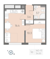 2 ккв (Евро) № 241 Корп.: 2 , Секция 5  в ЖК Пулково Lake