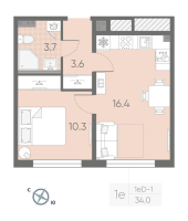 2 ккв (Евро) № 57 Корп.: 2 , Секция 2  в ЖК Пулково Lake