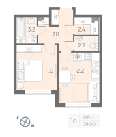 1 ккв № 464 Корп.: 2 , Секция 11  в ЖК Пулково Lake