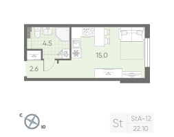 Студия № 104 Корп.: 4 , Секция 4  в ЖК Пулково Lake