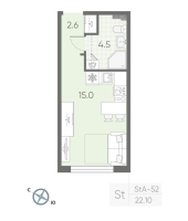 Студия № 483 Корп.: 2 , Секция 11  в ЖК Пулково Lake