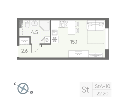 Студия № 82 Корп.: 4 , Секция 3  в ЖК Пулково Lake