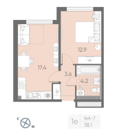 2 ккв (Евро) № 127 Корп.: 2 , Секция 3  в ЖК Пулково Lake