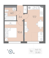 2 ккв (Евро) № 244 Корп.: 2 , Секция 5  в ЖК Пулково Lake