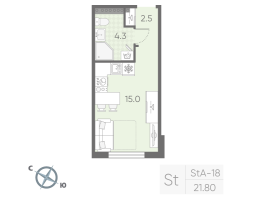 Студия № 184 Корп.: 4 , Секция 5  в ЖК Пулково Lake