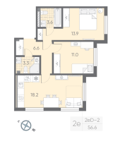 3 ккв (Евро) № 173 Корп.: 1 , Секция 5  в ЖК Пулково Лейк
