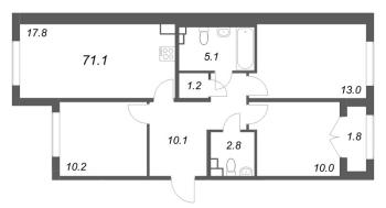 4 ккв (Евро) № 196 Корп.: 4 , Секция 6  в ЖК Пулково Лейк