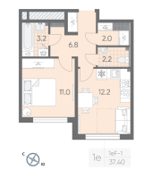 1 ккв № 515 Корп.: 2 , Секция 11  в ЖК Пулково Лейк